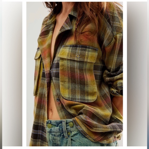 New NWOT Free People Izzy Cargo Flannel Shirt - Picture 5 of 13